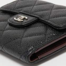 Pre Owned Chanel Black Quilted Caviar Leather Classic Trifold Flap Wallet