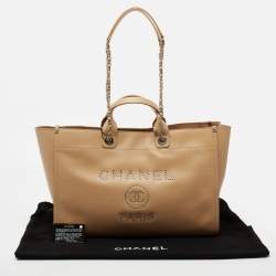 Pre Owned Chanel Beige Leather Large Studded Deauville Tote 