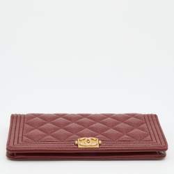 Chanel Burgundy Quilted Caviar Leather Boy L Yen Continental Wallet
