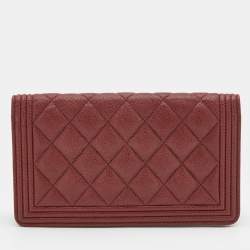 Chanel Burgundy Quilted Caviar Leather Boy L Yen Continental Wallet