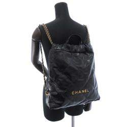 Pre Owned Chanel Black Leather Quilted 22 Backpack 