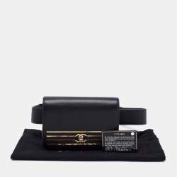 Pre Owned Chanel Black Caviar Leather Captain Gold Waist Bag