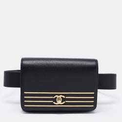 Pre Owned Chanel Black Caviar Leather Captain Gold Waist Bag