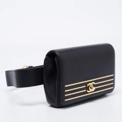 Pre Owned Chanel Black Caviar Leather Captain Gold Waist Bag