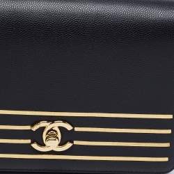 Pre Owned Chanel Black Caviar Leather Captain Gold Waist Bag
