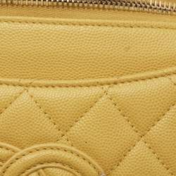 Pre Owned Chanel Yellow Quilted Caviar Leather Filigree Waist Bag