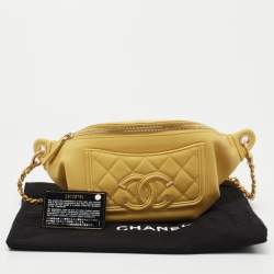 Pre Owned Chanel Yellow Quilted Caviar Leather Filigree Waist Bag