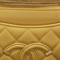 Pre Owned Chanel Yellow Quilted Caviar Leather Filigree Waist Bag