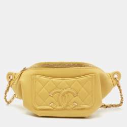 Pre Owned Chanel Yellow Quilted Caviar Leather Filigree Waist Bag