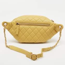 Pre Owned Chanel Yellow Quilted Caviar Leather Filigree Waist Bag