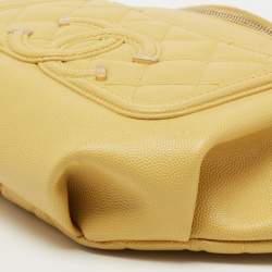 Pre Owned Chanel Yellow Quilted Caviar Leather Filigree Waist Bag