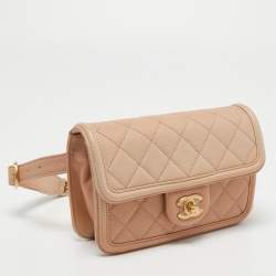 Pre Owned Chanel Beige Ombre Quilted Caviar Leather Sunset On The Sea Belt Bag