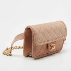 Pre Owned Chanel Beige Ombre Quilted Caviar Leather Sunset On The Sea Belt Bag