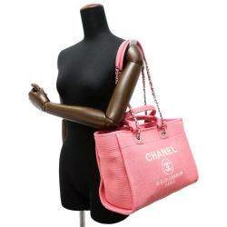 Chanel Pink Canvas Deauville Small Tote Bag