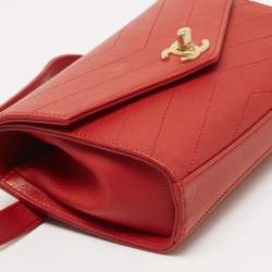 Pre Owned Chanel Red Chevron Leather Coco Waist Belt Bag