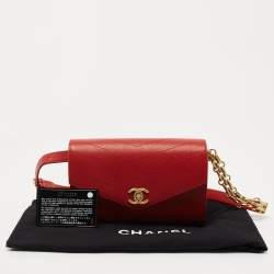 Pre Owned Chanel Red Chevron Leather Coco Waist Belt Bag