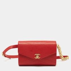 Chanel Red Chevron Leather Coco Waist Belt Bag Chanel
