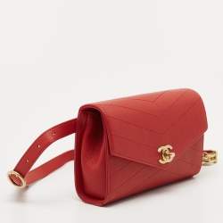 Pre Owned Chanel Red Chevron Leather Coco Waist Belt Bag