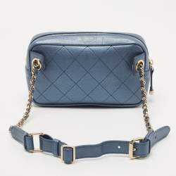 Chanel Metallic Blue Leather Casual Trip Waist Bag