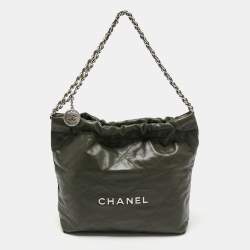 Exclusive CHANEL Grey-Green Quilted Drawstring Bag 22 - Luxury Sale at  REDELUXE