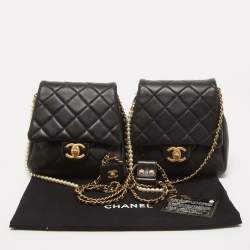Pre Owned Chanel Black Quilted Leather Side-Packs Crossbody Bag
