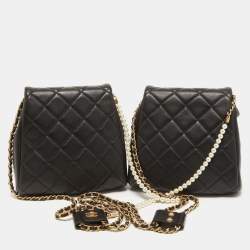 Pre Owned Chanel Black Quilted Leather Side-Packs Crossbody Bag