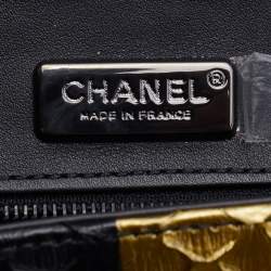 Pre Owned Chanel Gold/Black Python Medium Classic Double Flap Bag
