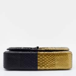 Pre Owned Chanel Gold/Black Python Medium Classic Double Flap Bag