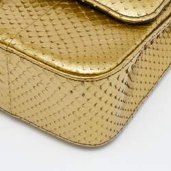 Pre Owned Chanel Gold/Black Python Medium Classic Double Flap Bag
