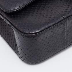 Pre Owned Chanel Gold/Black Python Medium Classic Double Flap Bag