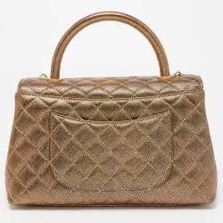 Chanel Gold Quilted Caviar Leather Small Coco Top Handle Bag