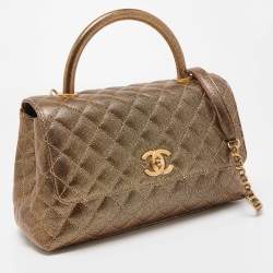 Chanel Gold Quilted Caviar Leather Small Coco Top Handle Bag