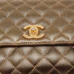 Chanel Gold Quilted Caviar Leather Small Coco Top Handle Bag