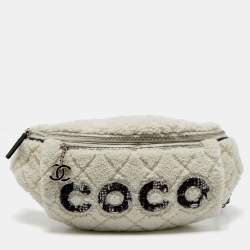 Chanel Off White Shearling and Tweed Coco Belt Bag Chanel