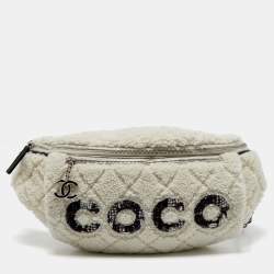 CHANEL Coco Neige Tweed x Nylon Waist Pouch White