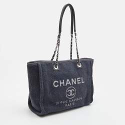 Chanel Navy Blue Tweed Medium Deauville Tote