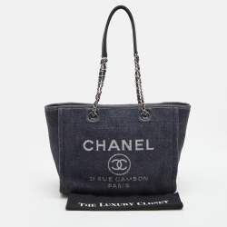 Chanel Navy Blue Tweed Medium Deauville Tote