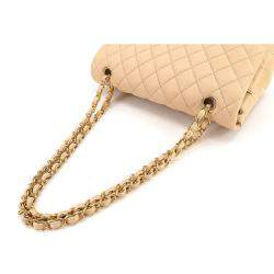 Pre Owned Chanel Beige Leather Small Classic Double Flap Shoulder Bag