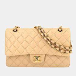 Vintage Beige Lambskin Quilted a classic Double Flap GHW