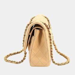 Pre Owned Chanel Beige Leather Small Classic Double Flap Shoulder Bag
