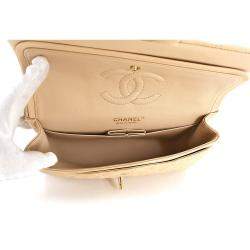 Pre Owned Chanel Beige Leather Small Classic Double Flap Shoulder Bag