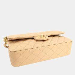 Pre Owned Chanel Beige Leather Small Classic Double Flap Shoulder Bag