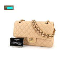 Pre Owned Chanel Beige Leather Small Classic Double Flap Shoulder Bag