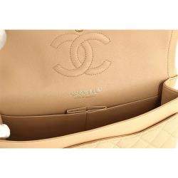 Pre Owned Chanel Beige Leather Small Classic Double Flap Shoulder Bag