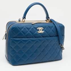 Pre Owned Chanel Blue Quilted Leather Large Trendy CC Bowler Bag