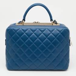Pre Owned Chanel Blue Quilted Leather Large Trendy CC Bowler Bag