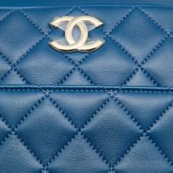 Pre Owned Chanel Blue Quilted Leather Large Trendy CC Bowler Bag