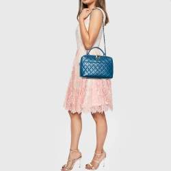 Pre Owned Chanel Blue Quilted Leather Large Trendy CC Bowler Bag