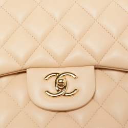 Pre Owned Chanel Beige Quilted Lambskin Leather Jumbo Classic Double Flap Bag