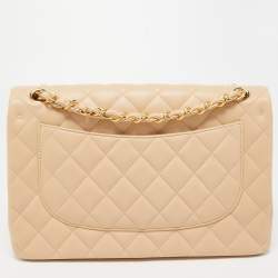 Pre Owned Chanel Beige Quilted Lambskin Leather Jumbo Classic Double Flap Bag